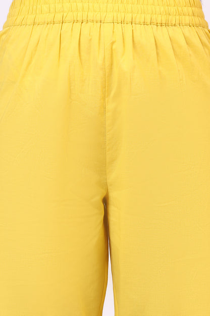 Yellow Floral Printed Straight Kota Kurta and Pants Set