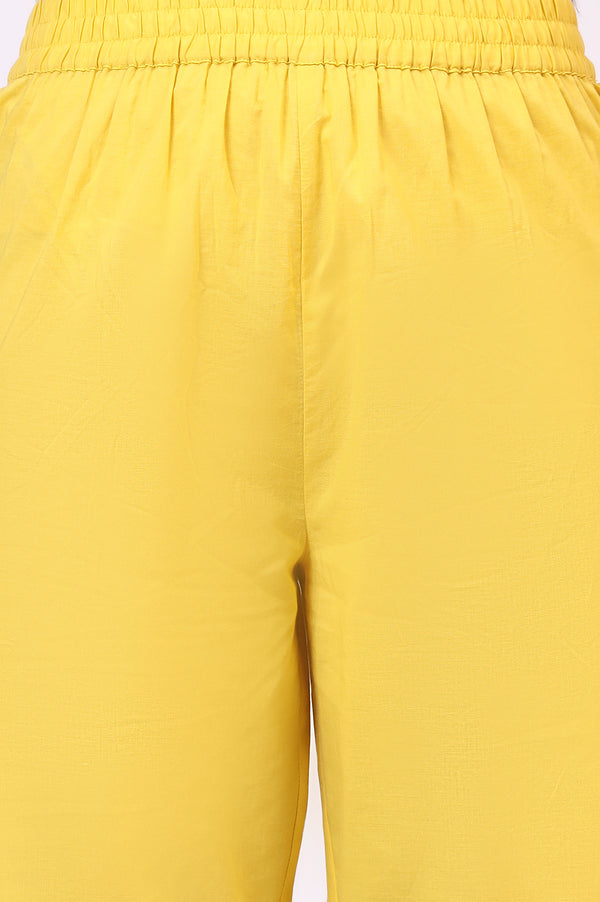 Yellow Floral Printed Straight Kota Kurta and Pants Set