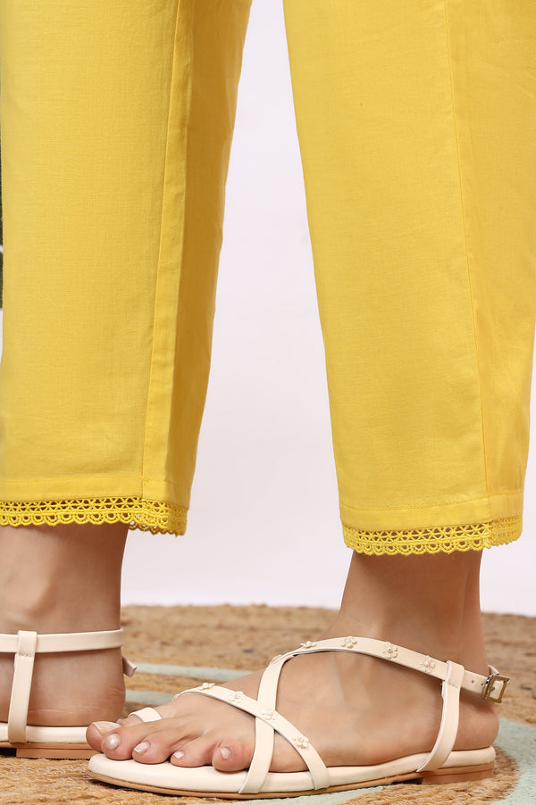 Yellow Floral Printed Straight Kota Kurta and Pants Set