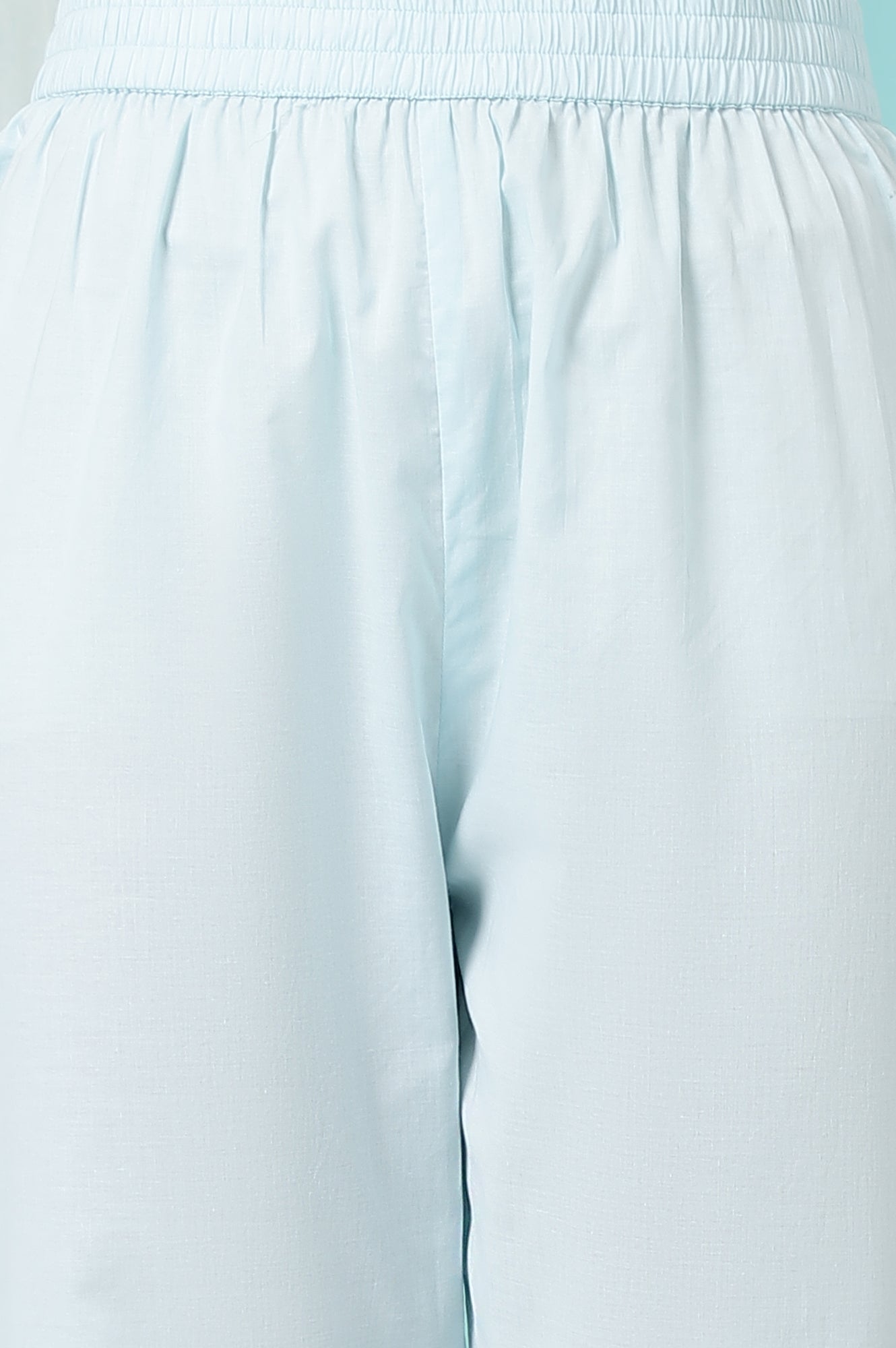 Sky Blue Floral Printed Pure Cotton Straight Kurta and Pants Co-ord Set