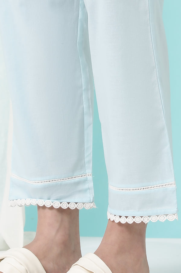 Sky Blue Floral Printed Pure Cotton Straight Kurta and Pants Co-ord Set