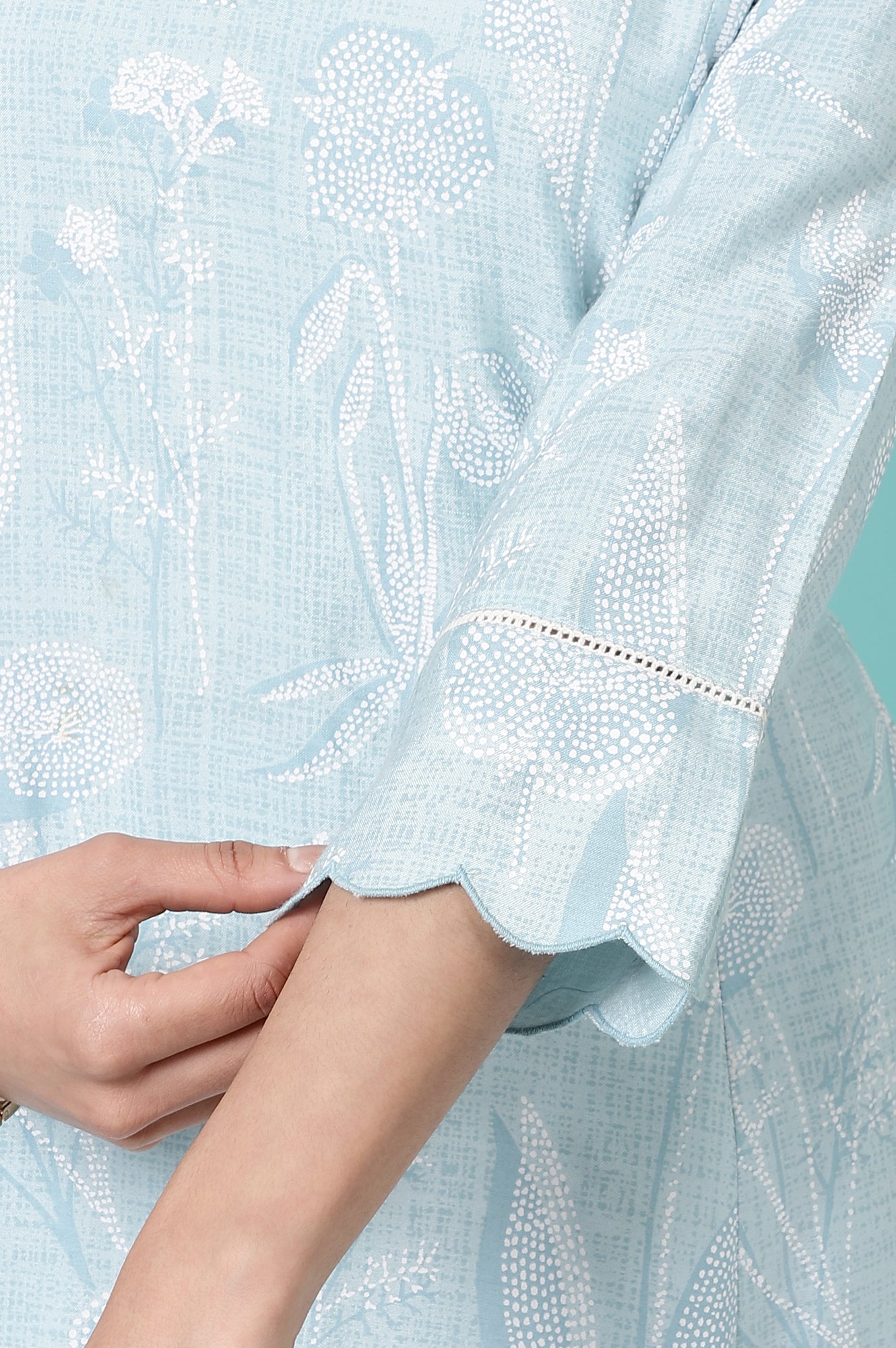 Sky Blue Floral Printed A-line Kurta and Pants Co-ord Set