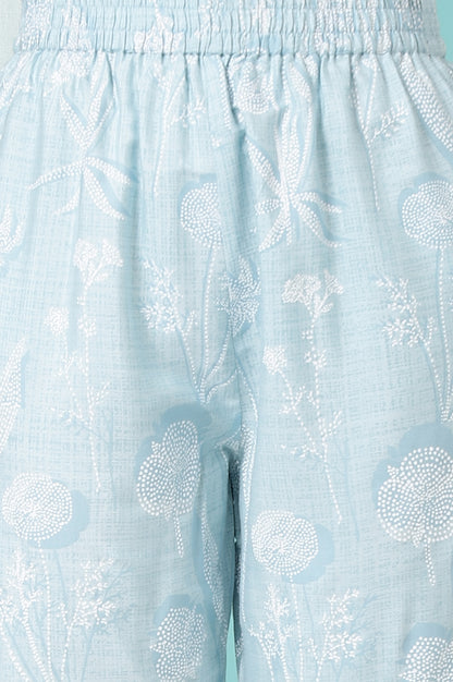 Sky Blue Floral Printed A-line Kurta and Pants Co-ord Set
