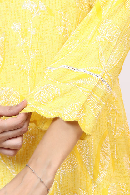 Yellow Floral Printed Rayon A-line Kurta and Pants Set