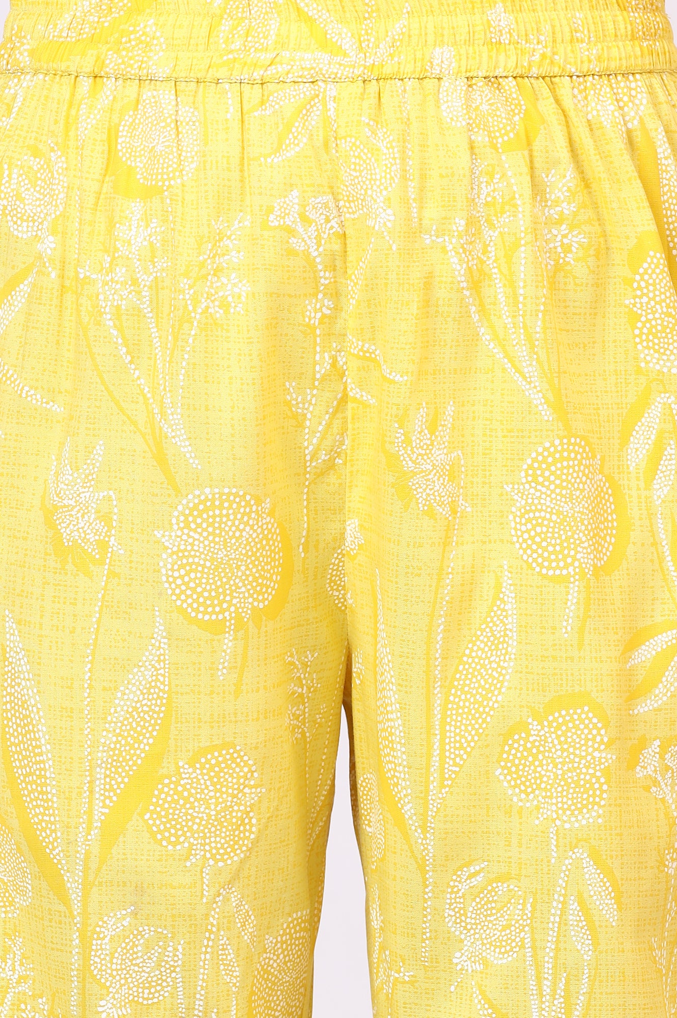 Yellow Floral Printed Rayon A-line Kurta and Pants Set
