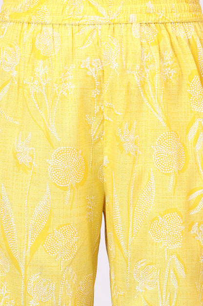 Yellow Floral Printed Rayon A-line Kurta and Pants Set
