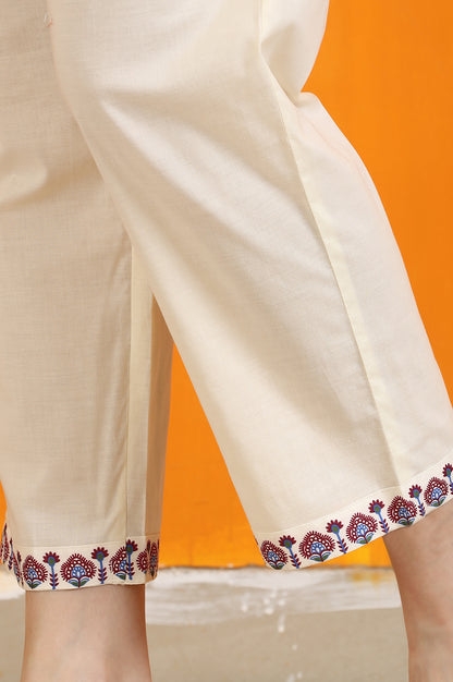 Light Beige Floral Printed Straight Kota Kurta, Pants and Dupatta Set