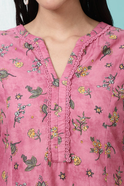Pink Floral Printed Pure Cotton A-line Kurta and Pants Co-ord Set