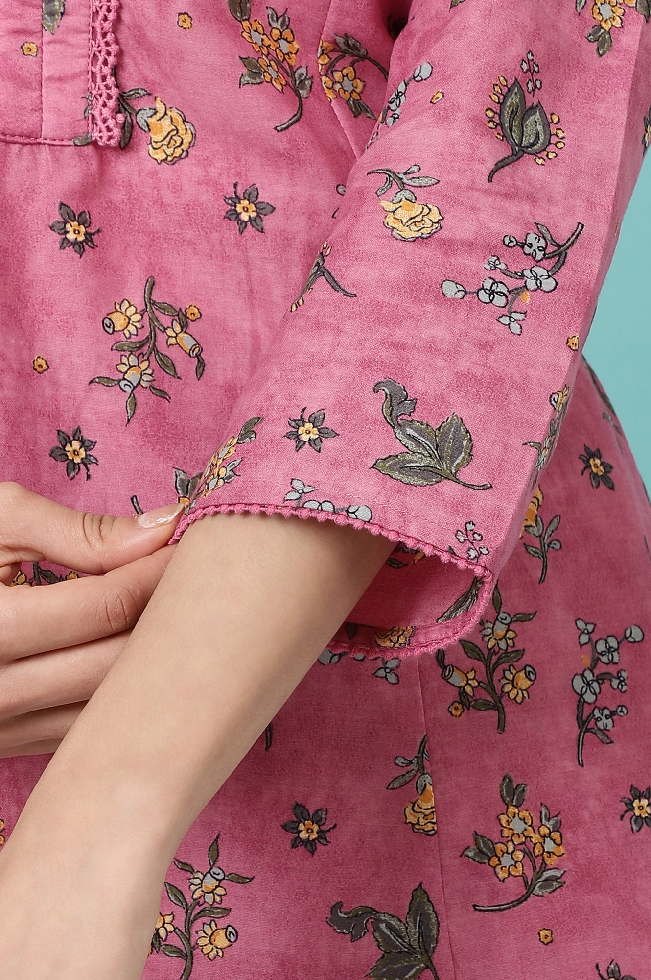 Pink Floral Printed Pure Cotton A-line Kurta and Pants Co-ord Set