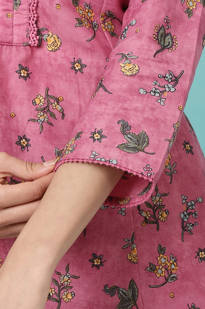 Pink Floral Printed Pure Cotton A-line Kurta and Pants Co-ord Set