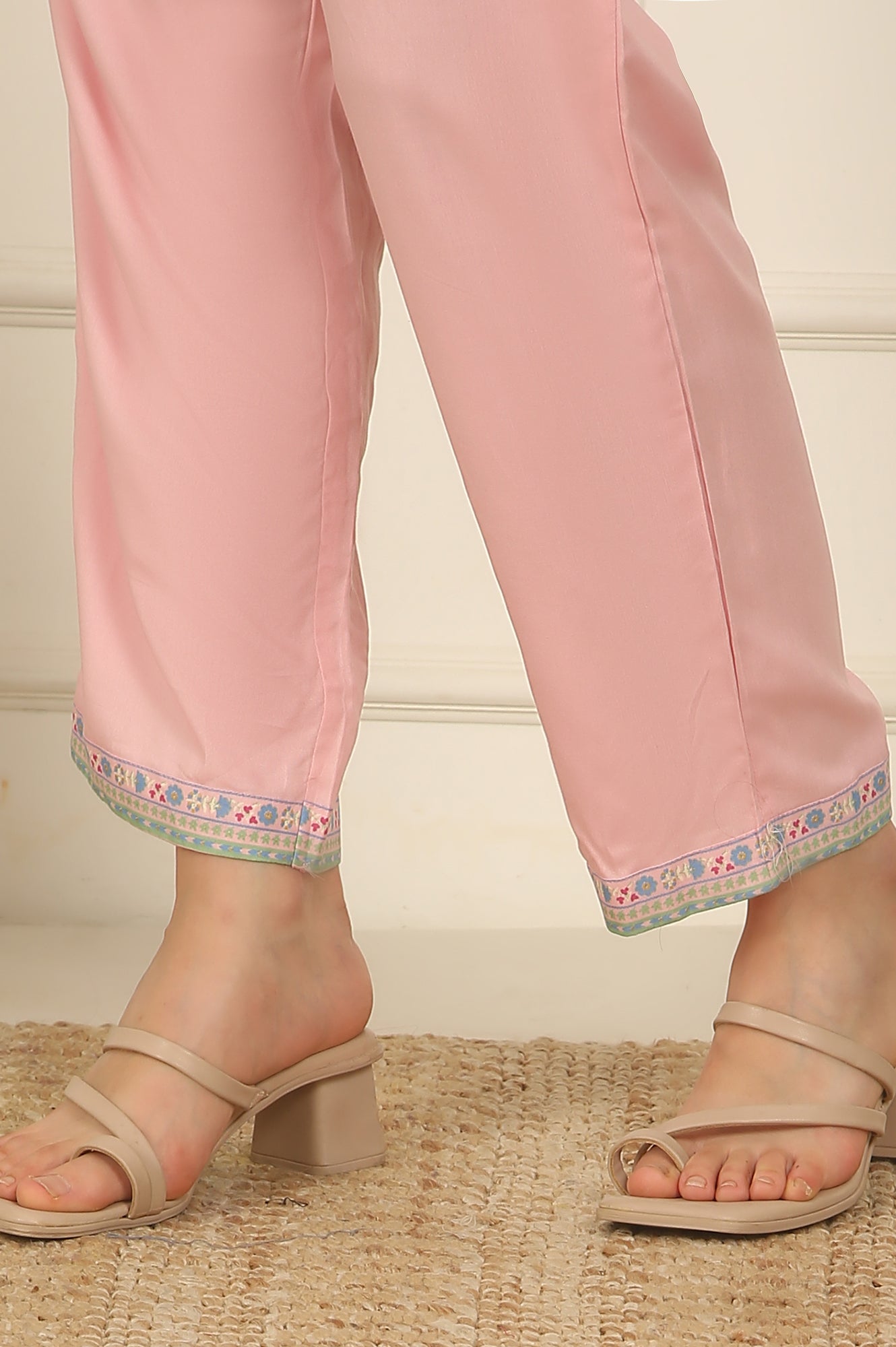 Pink Floral Printed Rayon Straight Kurta and Pants Set