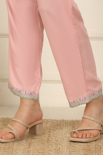Pink Floral Printed Rayon Straight Kurta and Pants Set