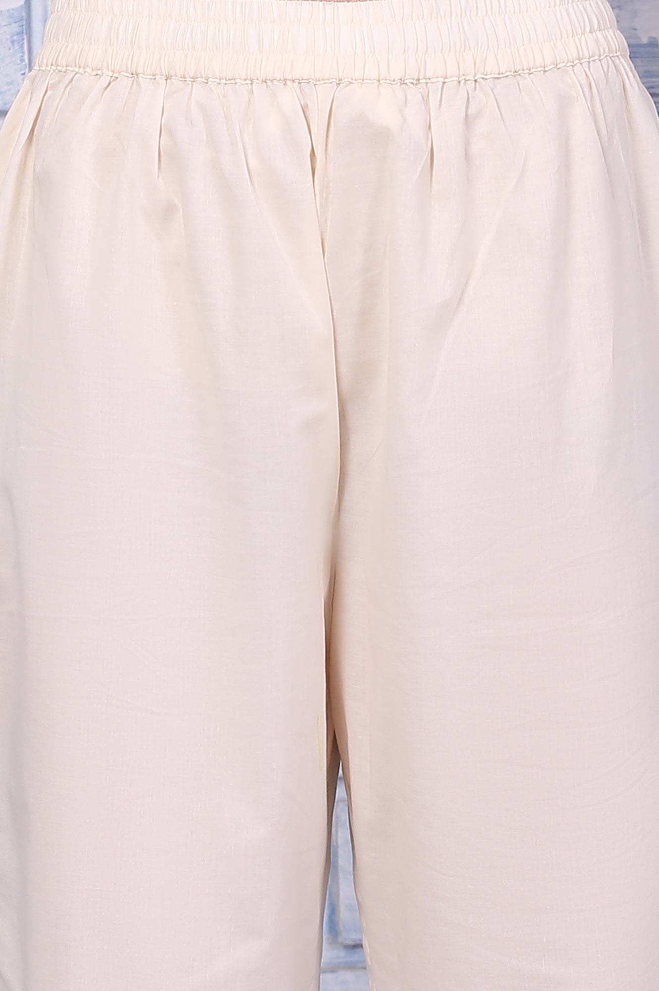 Off-White Floral Printed Pure Cotton Anarkali Kurta, Pants and Dupatta Set