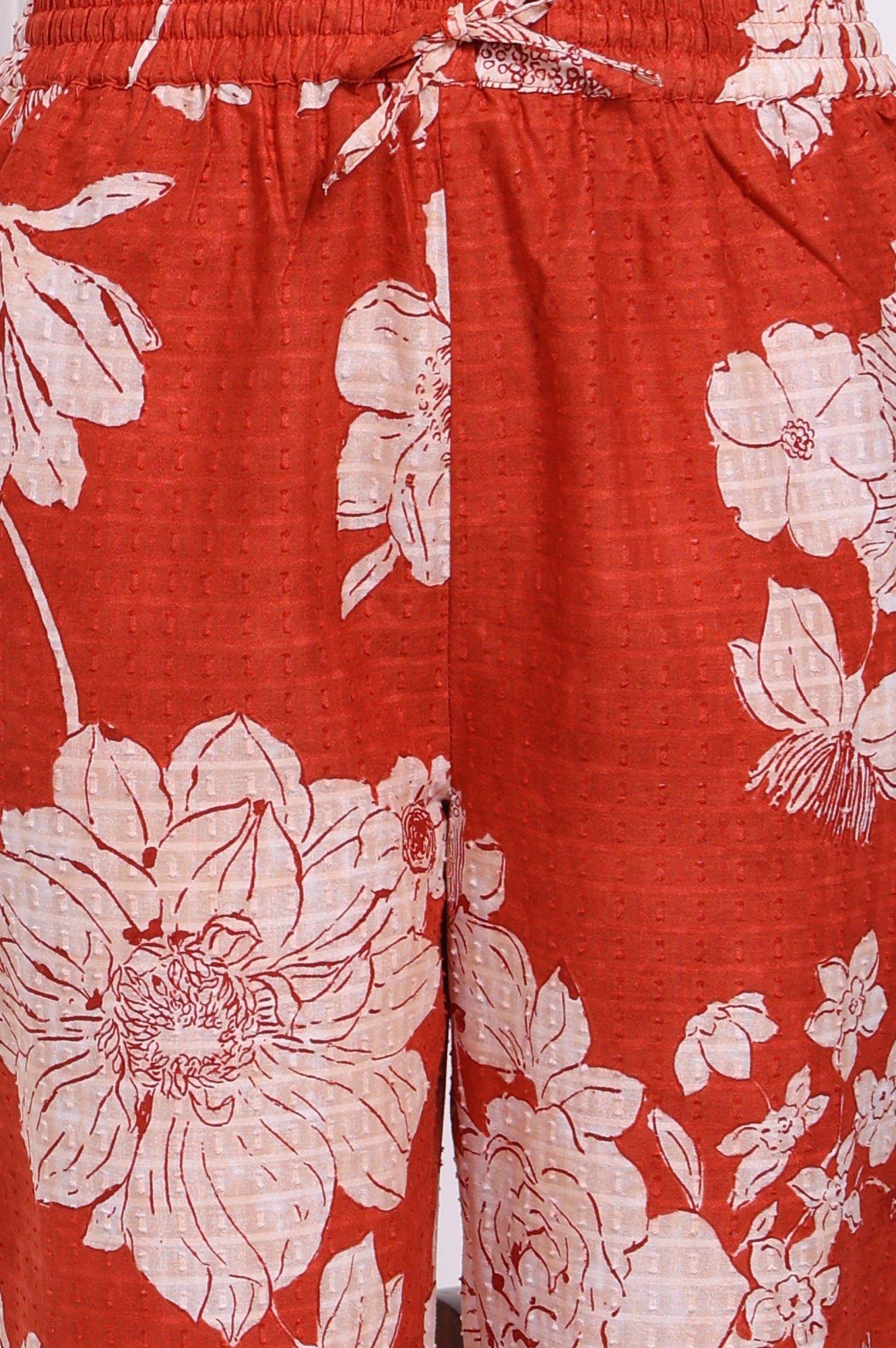 Red Floral Printed Swiss Dot Cotton Straight Kurta and Pants Co-ord Set