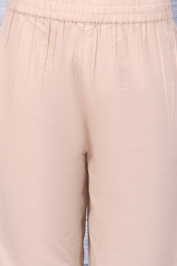 Brown Floral Printed Beads Chanderi Flared Kurta, Straight Pant And Dupatta Set