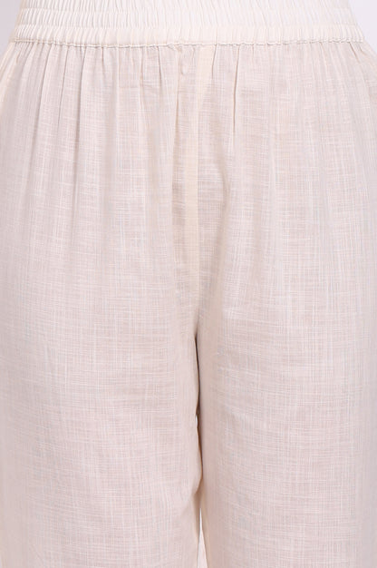 White Floral Printed Pure Cotton Flared Kurta, Pants and Dupatta Set