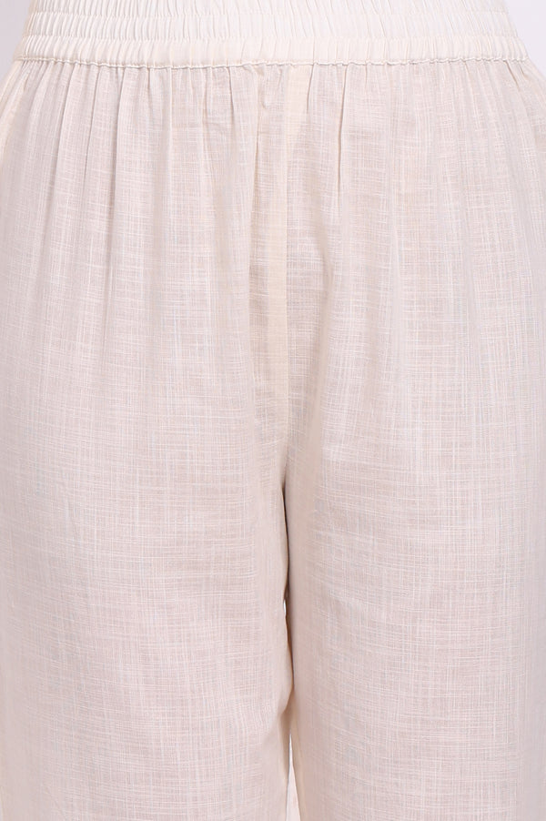 White Floral Printed Pure Cotton Flared Kurta, Pants and Dupatta Set