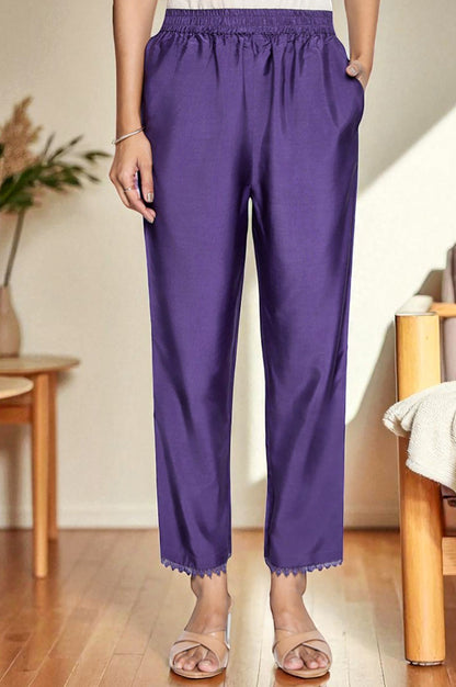 Amesthyst Purple Solid Printed Organza A-Line Kurta, Straight Pant and Dupatta Set