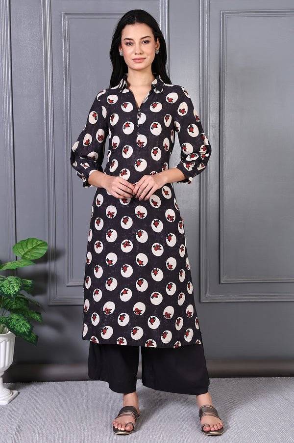Grey Floral Printed Modal A-line Kurta and Pants Set
