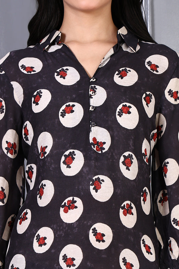 Grey Floral Printed Modal A-line Kurta and Pants Set