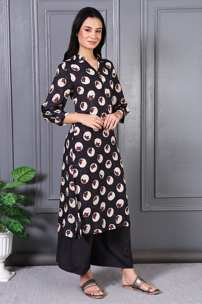 Grey Floral Printed Modal A-line Kurta and Pants Set