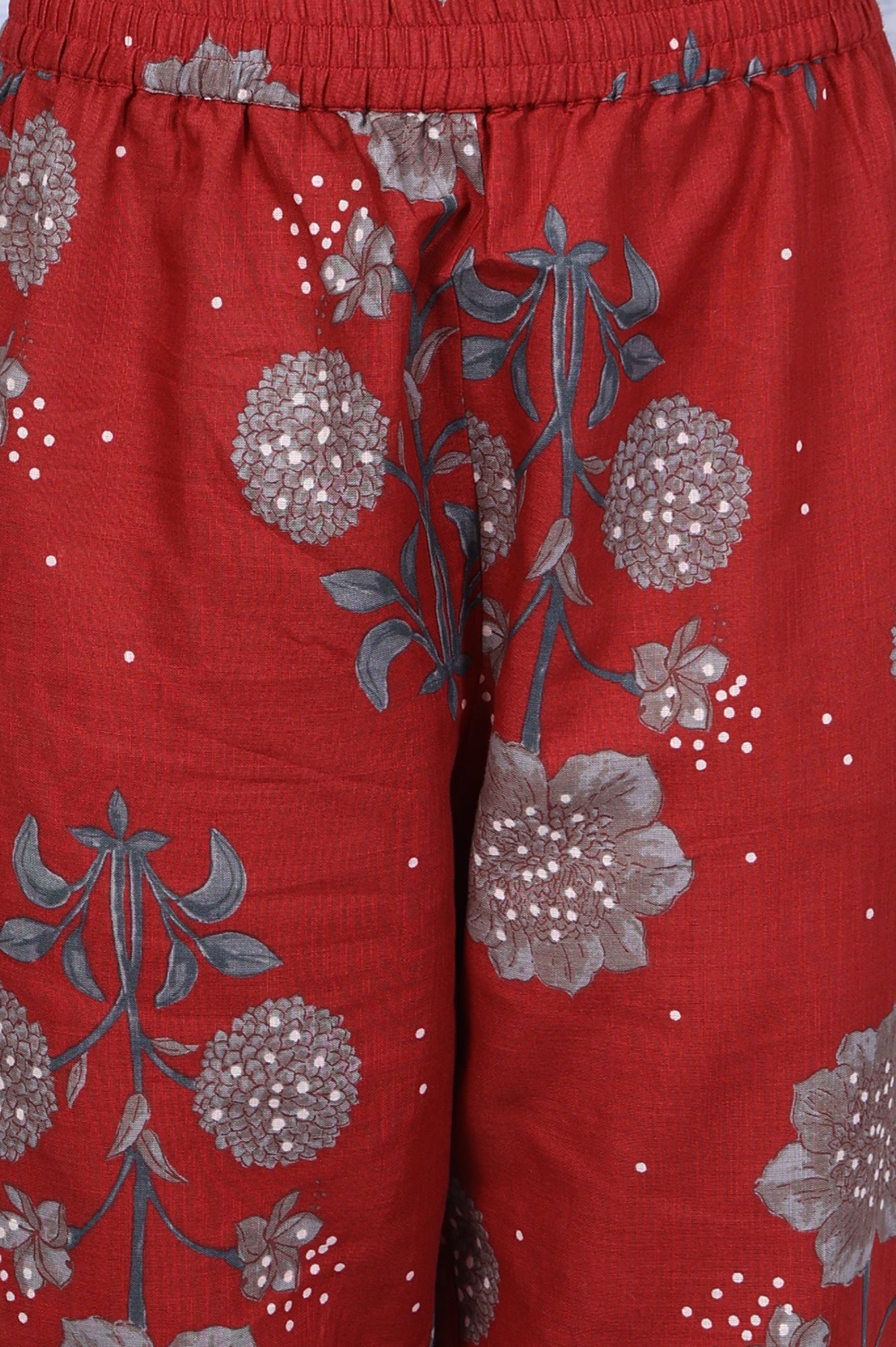 Red Floral Printed Pure Cotton A-Line Kurta, Straight Pant And Dupatta Set