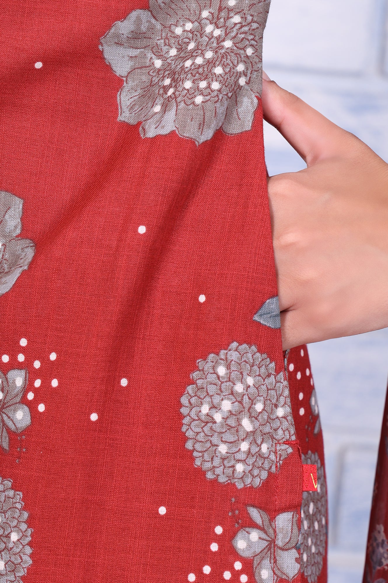 Red Floral Printed Pure Cotton A-Line Kurta, Straight Pant And Dupatta Set