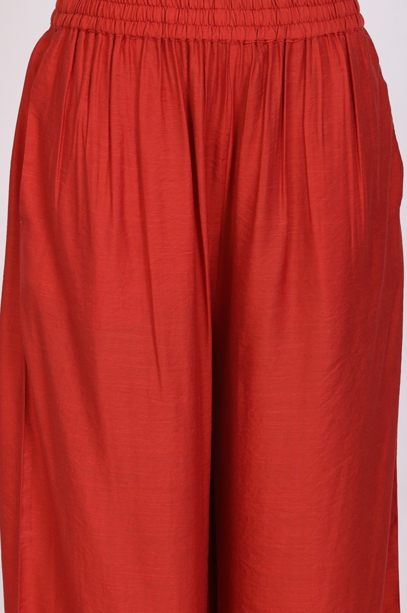 Red Thread Embroidered Straight Kurta with Flared Pants and Dupatta Set