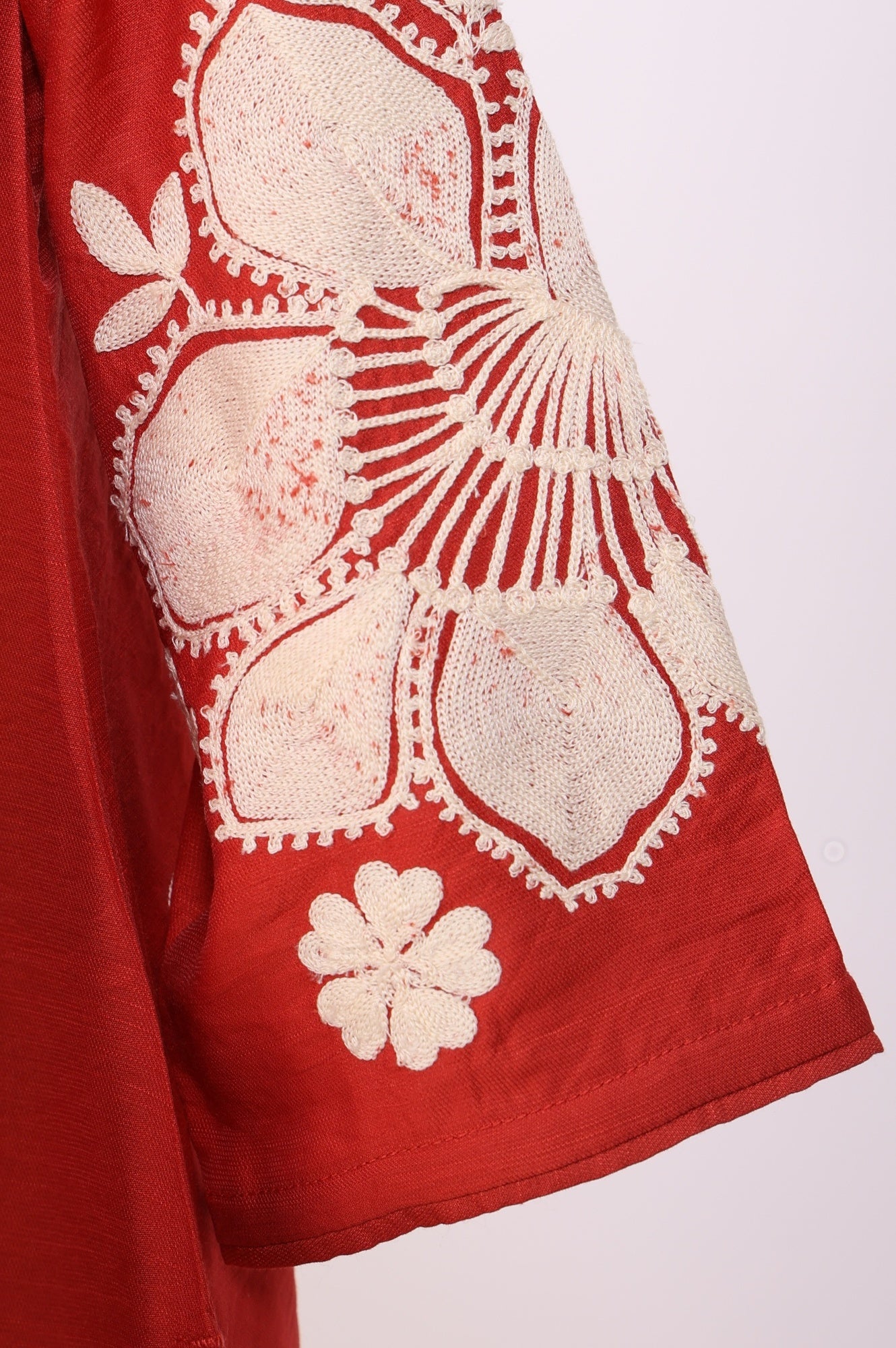 Red Thread Embroidered Straight Kurta with Flared Pants and Dupatta Set