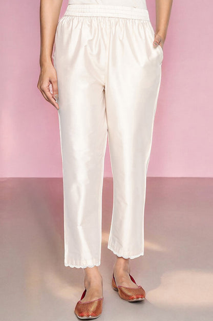 Walnut Beige Printed Chanderi A-line Kurta and Straight Pant Set