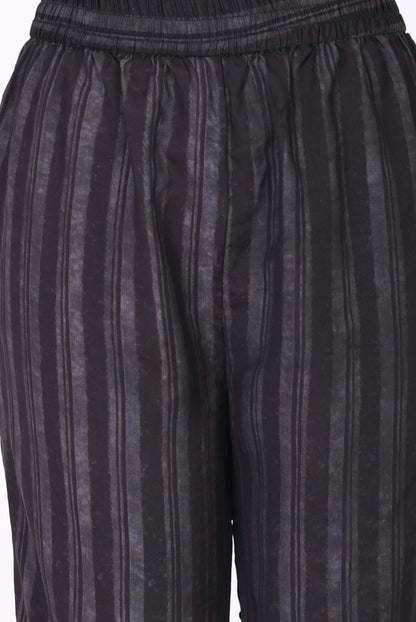 Charcoal Black Floral Printed Crepe Straight Kurta with Straight Pants Co-ord Set
