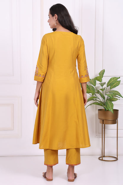 Yellow Embroidered Flared Kurta