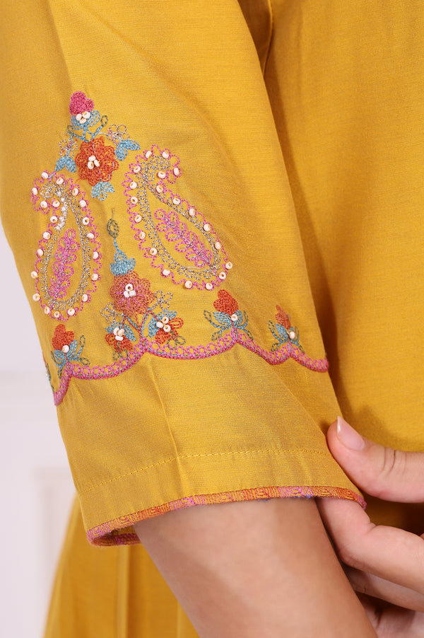 Yellow Embroidered Straight Kurta and Pants Co-ord Set