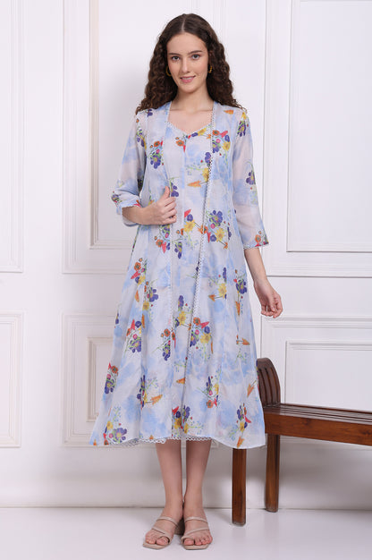 Light Blue Floral Printed Kota Spaghetti Dress and Jacket Set