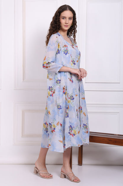 Light Blue Floral Printed Kota Spaghetti Dress and Jacket Set