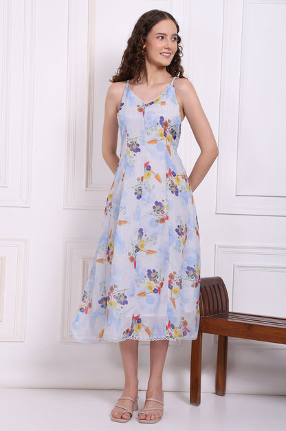 Light Blue Floral Printed Kota Spaghetti Dress and Jacket Set