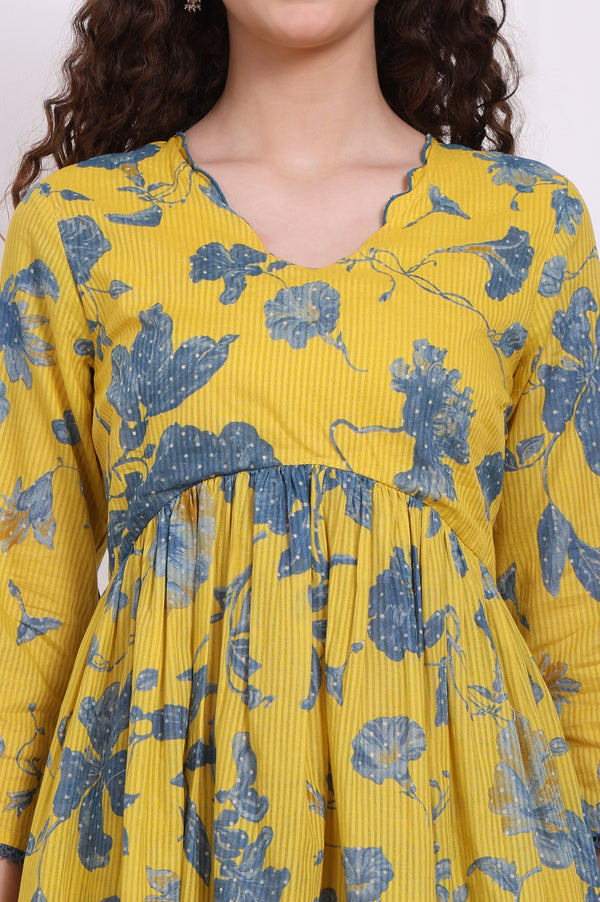 Yellow Bold Floral Printed Pure Cotton Flared Kurta and Pants Co-ord Set