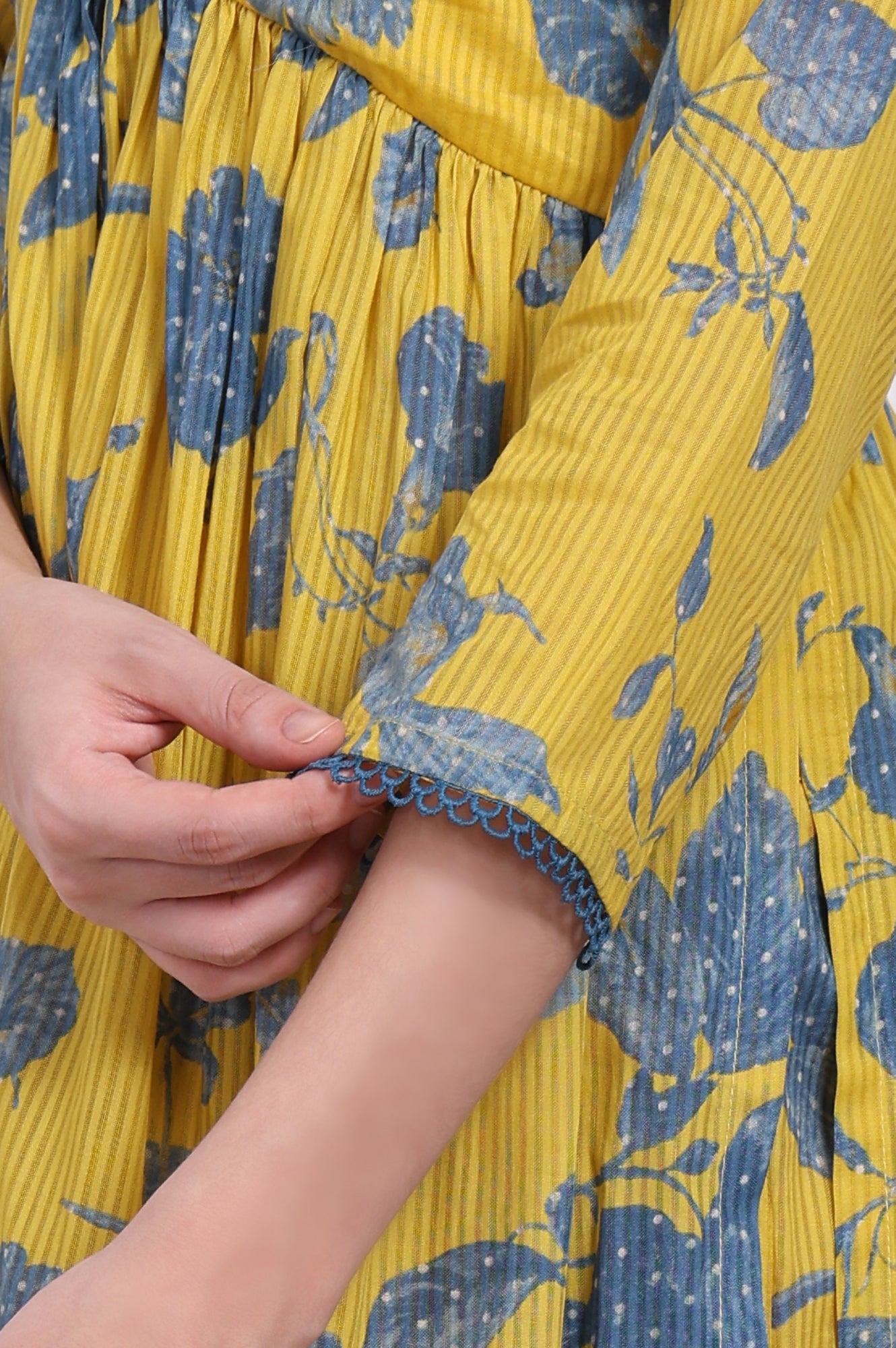 Yellow Bold Floral Printed Pure Cotton Flared Kurta and Pants Co-ord Set