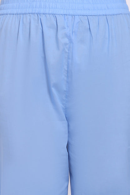 Blue Bold Floral Printed Pure Cotton Flared Kurta, Straight Pants and Dupatta Set