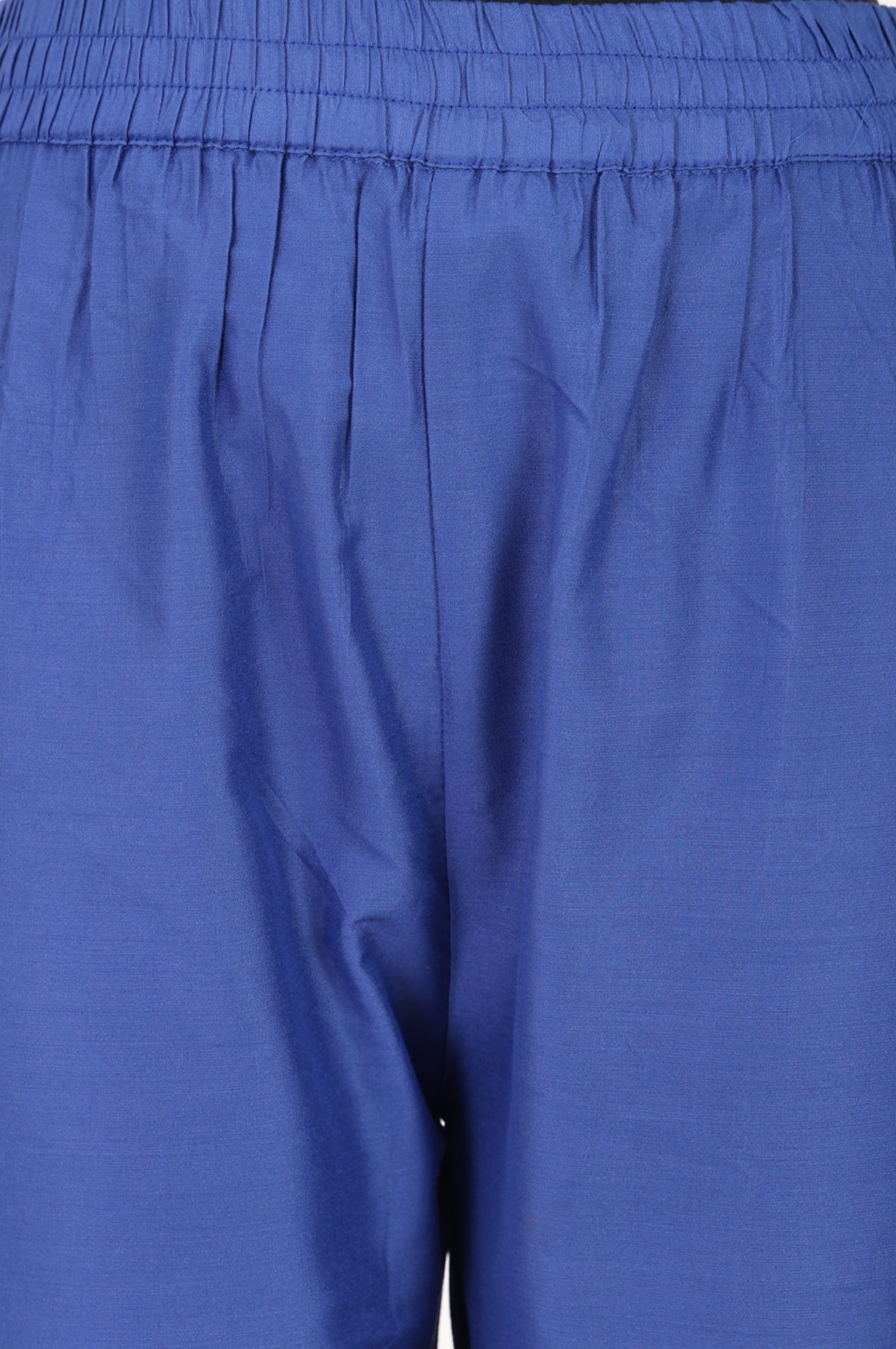 Blue Solid Lace Straight Fit Ankle Length Pants