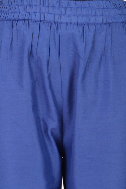 Blue Solid Lace Straight Fit Ankle Length Pants