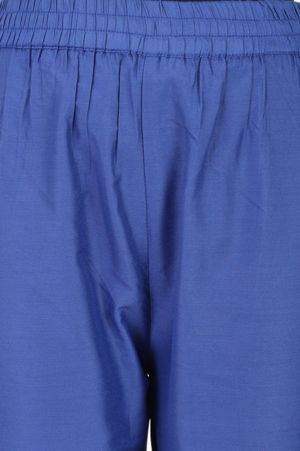 Blue Solid Lace Straight Fit Ankle Length Pants