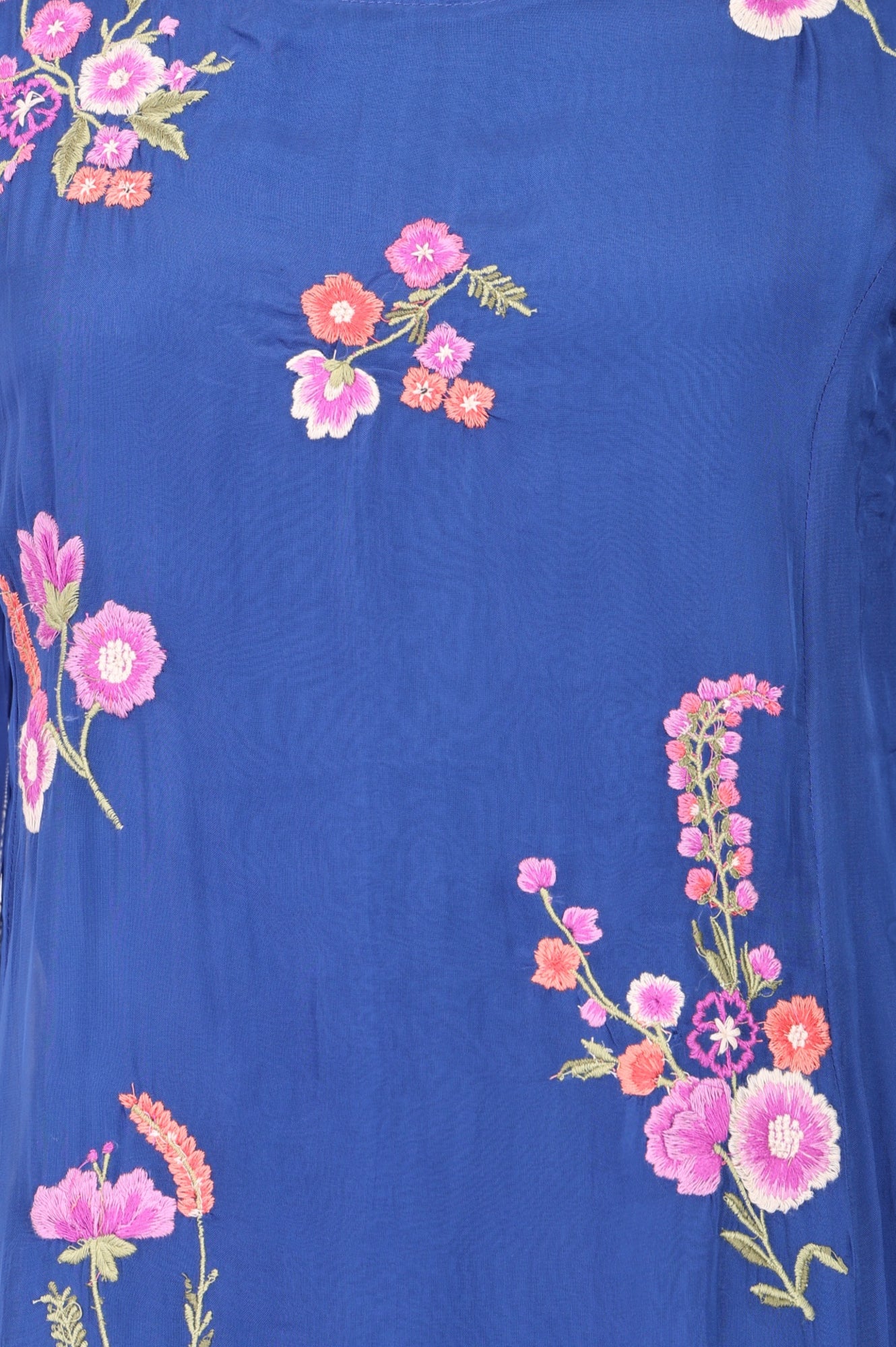 Blue Embroidered Organza Flared Kurta