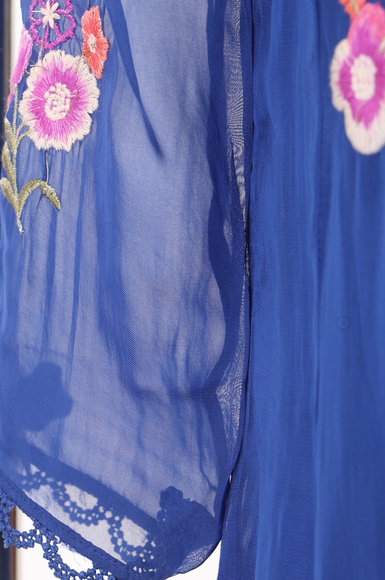 Blue Embroidered Organza Flared Kurta