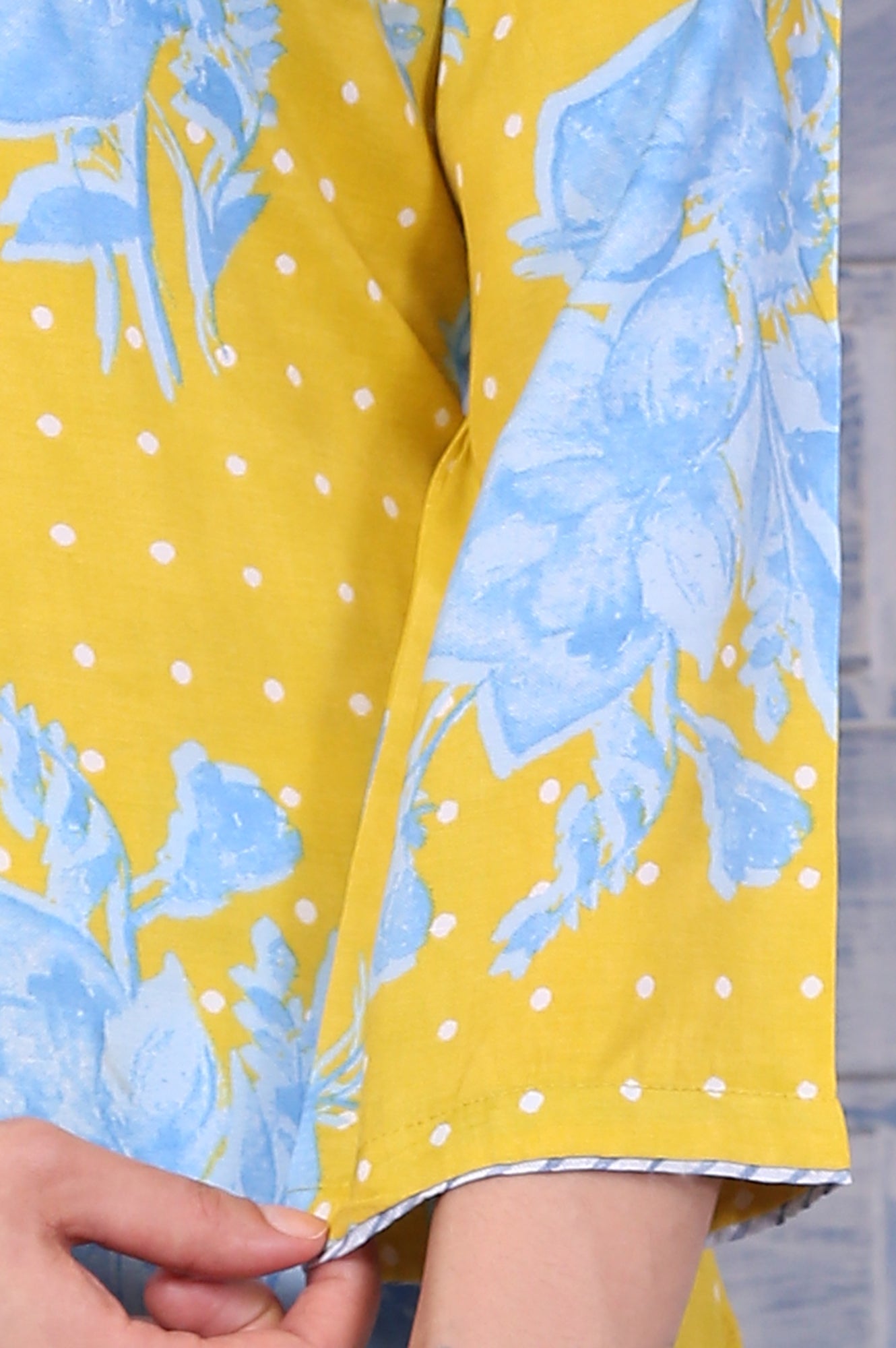 Yellow Floral Printed Lace Straight Kurta and Pants Co-ord Set