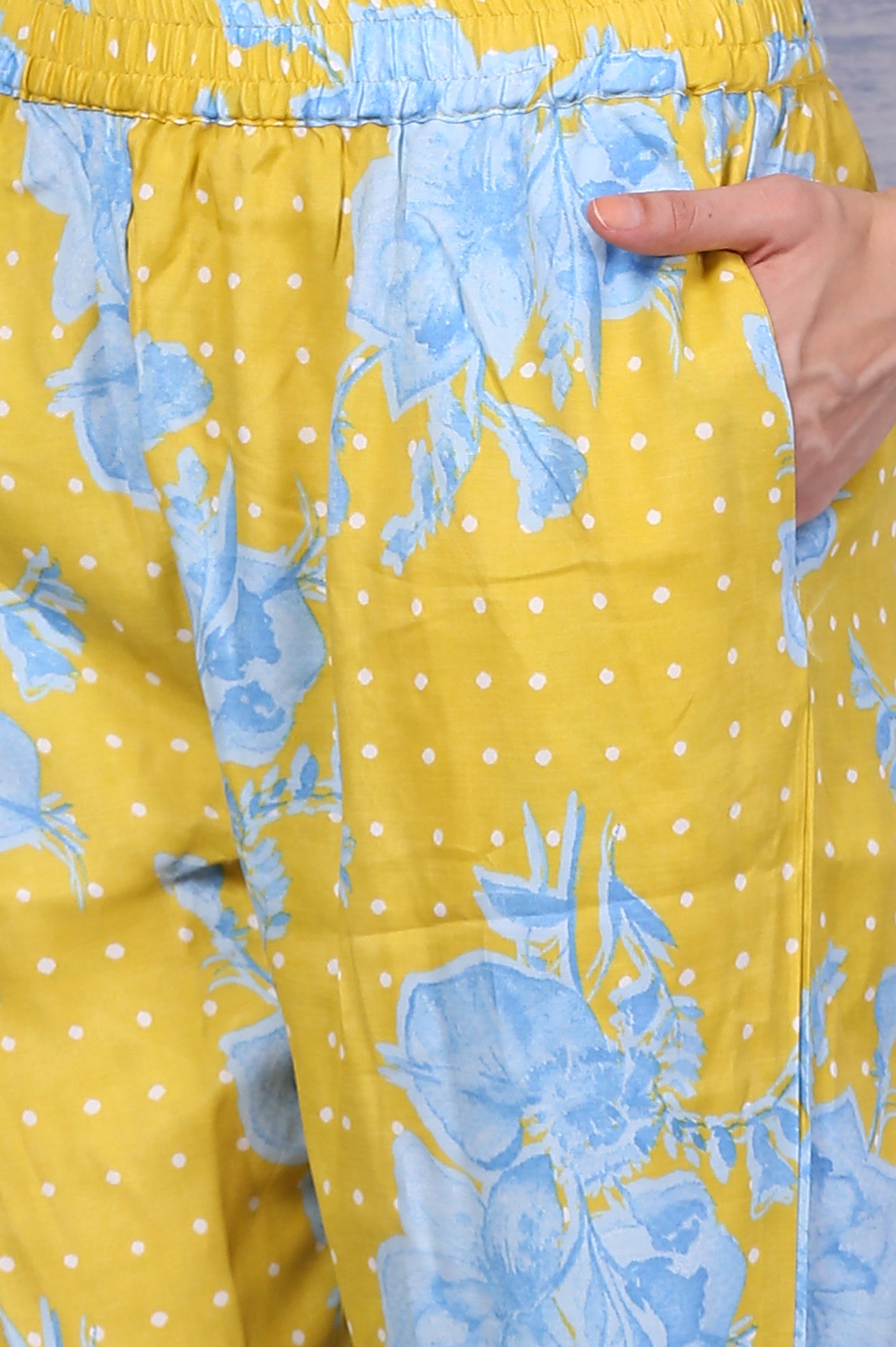 Yellow Floral Printed Lace Straight Kurta and Pants Co-ord Set