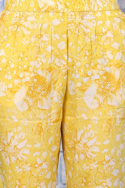 Yellow Floral Printed Lace Straight Kurta and Pants Co-ord Set