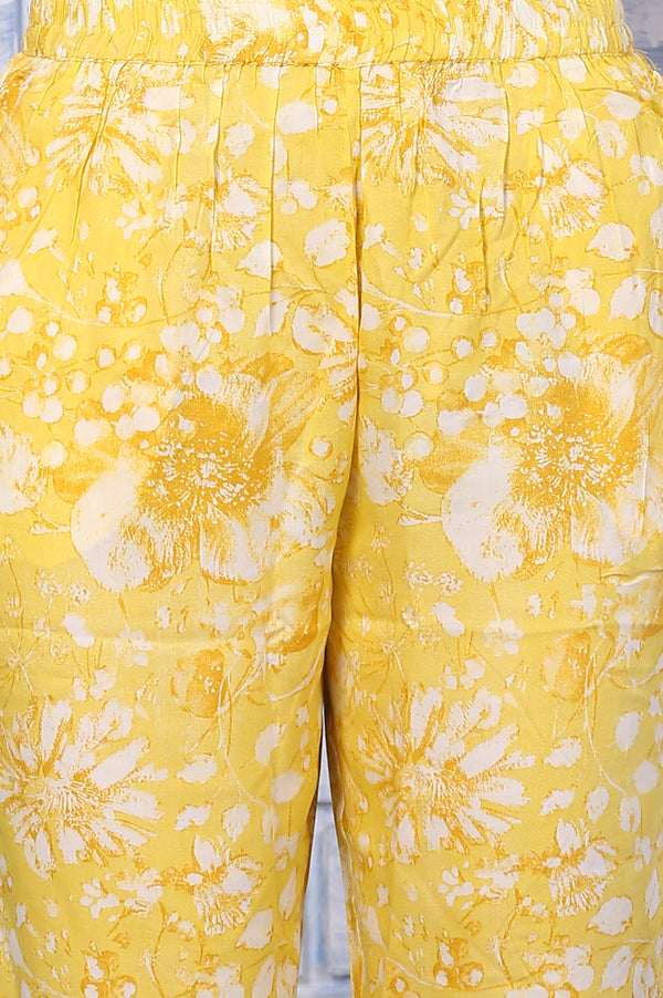 Yellow Floral Printed Lace Straight Kurta and Pants Co-ord Set