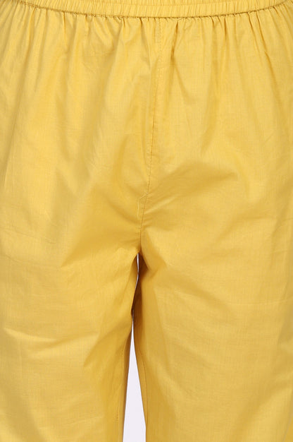 Yellow Floral Print Lace Trim Flared Chiffon Kurta with Pant and Dupatta Set