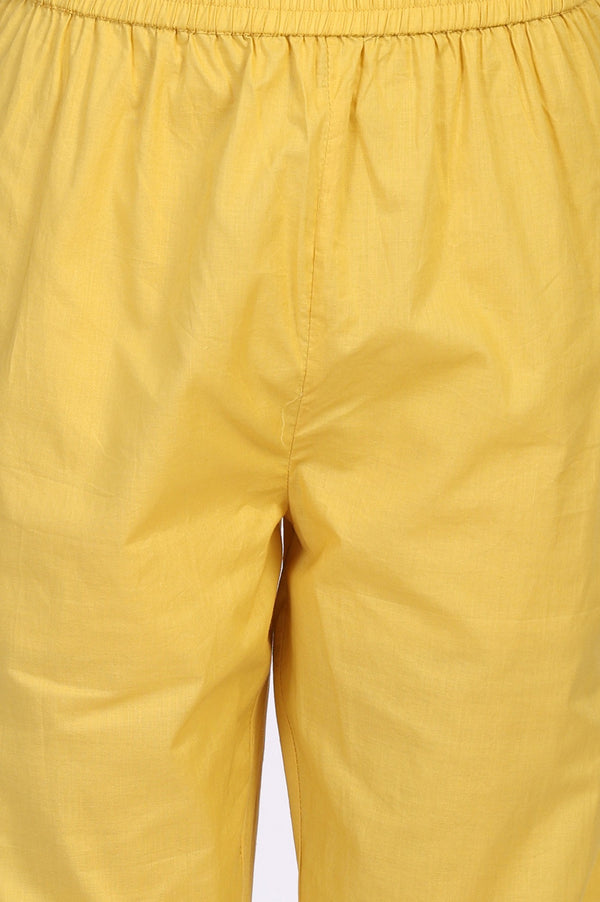 Yellow Floral Print Lace Trim Flared Chiffon Kurta with Pant and Dupatta Set